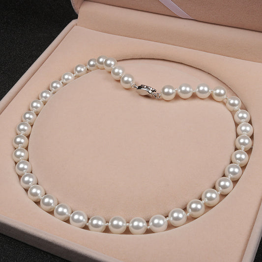 Elegant Deep Sea Shell Pearl Necklace for Women, Multicolor Perfect Round Imitation Pearl Necklace, Gift for Mom or Girlfriend, Wholesale Source