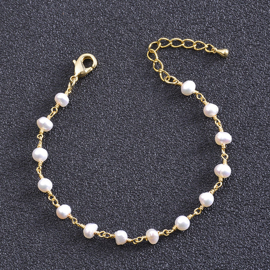 Factory Wholesale European and American Cross-Border New Simple Fashion Chain Bracelet Korean Style Four Seasons Freshwater Pearl Bracelet