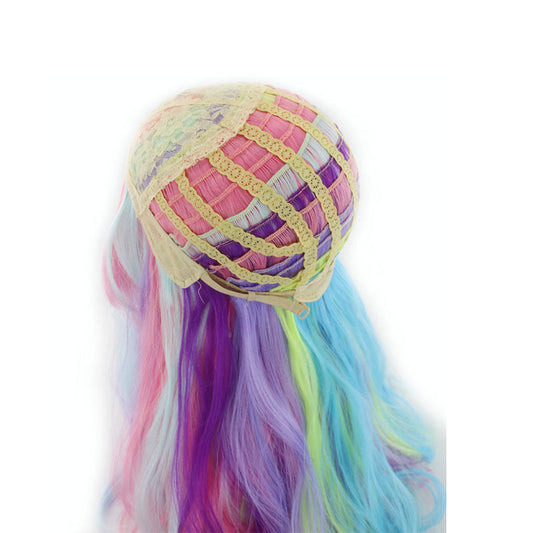 Colorful Rainbow Wig European and American Cosplay Wig Middle Part Bangs Realistic Scalp Ghost Festival Wig Wholesale